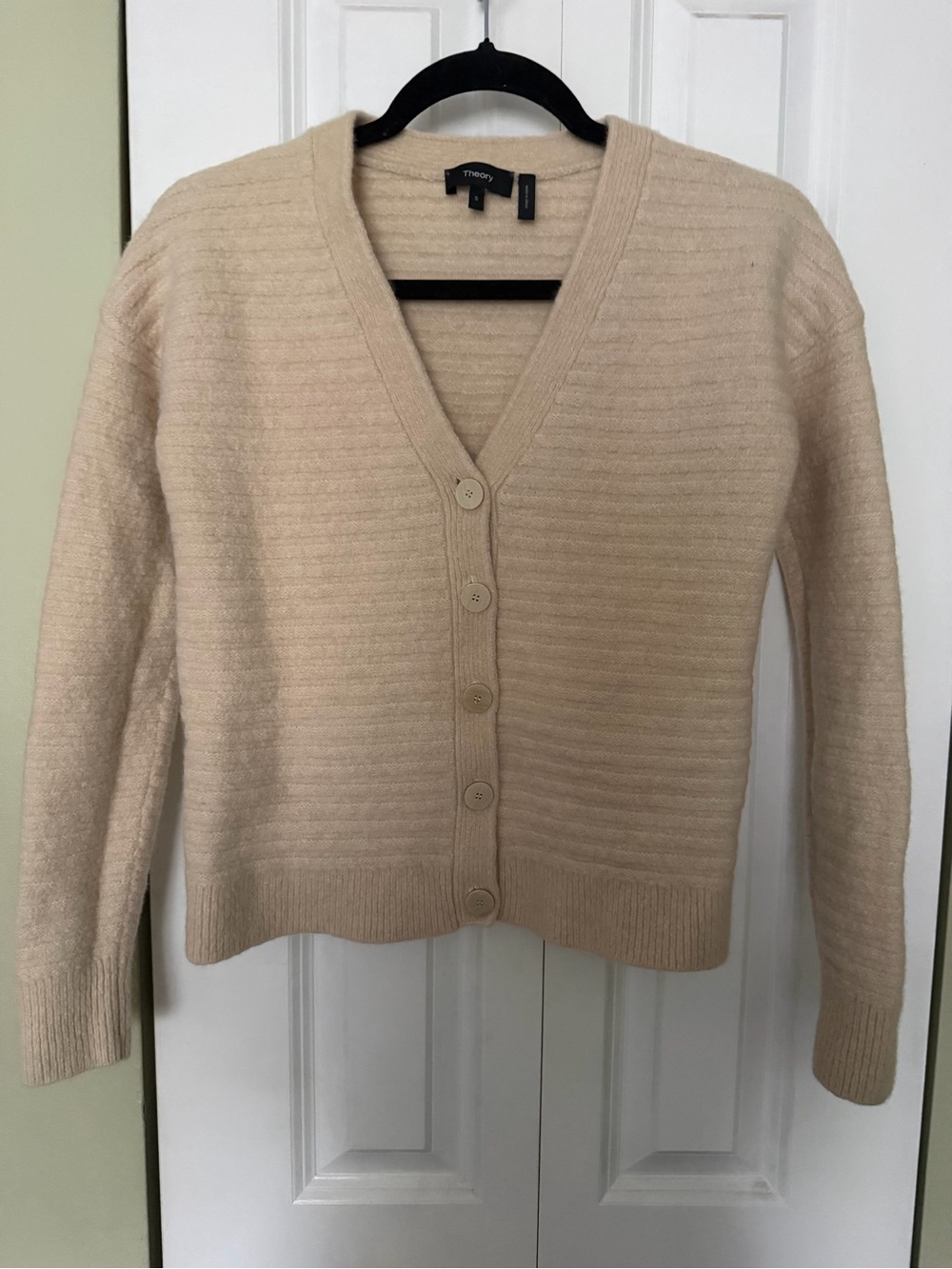 Theory Beige V-Neck Button Cardigan